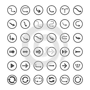 Arrow icons set. Direction, curve, repeat, loading, refresh incons set