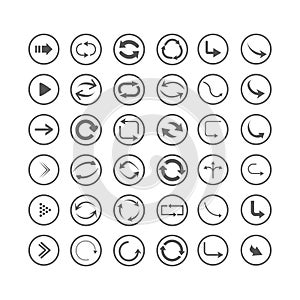 Arrow icons set. Direction, curve, repeat, loading, refresh incons set