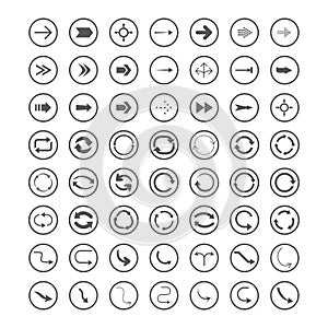Arrow icons set. Direction, curve, repeat, loading, refresh incons set