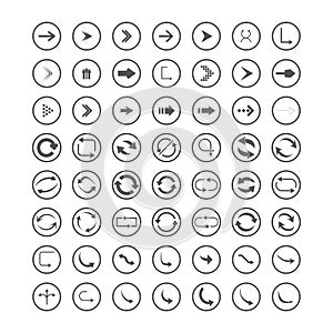 Arrow icons set. Direction, curve, repeat, loading, refresh incons set