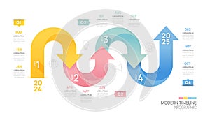 Arrow infographic Business step timeline template. Modern milestone element timeline diagram calendar and 4 quarter topics, vector