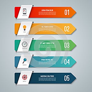 Arrow infographic concept with 5 options.