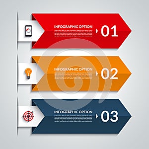 Arrow infographic options banner. Vector template with 3 steps