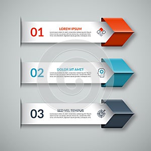 Arrow infographic template. 3-step colorful paper banner for business infographics.