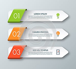 Arrow infographic template with 3 steps, options, parts, elements. Origami style. Vector banner.