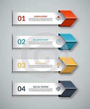 Arrow infographic template. 4-step colorful paper banner for business infographics.