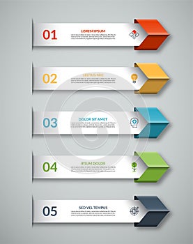 Arrow infographic template. 5-step colorful paper banner for business infographics.