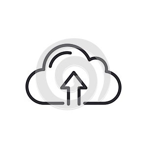 Arrow inside, symbolizing data upload to cloud storage. Simple black