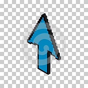 Arrow isometric pixel icon, web cursor click mouse symbol, computer pointer vector illustration