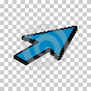 Arrow isometric pixel icon, web cursor click mouse symbol, computer pointer vector illustration