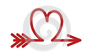 Arrow like a red heart, love symbol icon, stock vector illustration