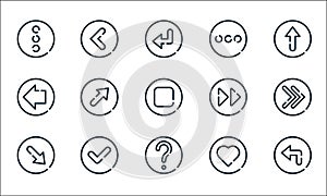 Arrow line icons. linear set. quality vector line set such as turn left, help, bottom right, love, checklist, left, next, more,