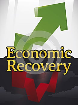 Arrow Overcoming the Storm Crisis and Rising up to Economic Recovery, Vector Illustration