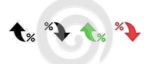 Arrow percent icon set. Increase and decrease percentage sign symbol