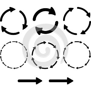 Arrow pictogram refresh reload rotation loop sign set. Simple color web icon on white background.