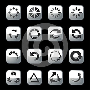 4 arrow pictogram refresh reload rotation loop sign set. Volume 02. Simple black icon on white background. Modern mono solid plain photo