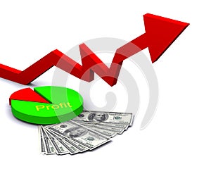 Arrow with pie graph and profit