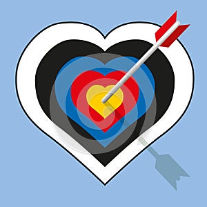An arrow pierces a heart-shaped target show