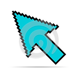 Arrow pixel icon shadow, web cursor click mouse symbol, computer pointer vector illustration