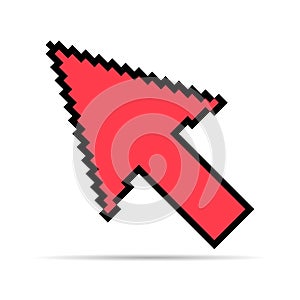 Arrow pixel icon shadow, web cursor click mouse symbol, computer pointer vector illustration