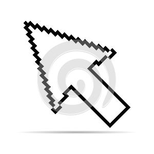 Arrow pixel icon shadow, web cursor click mouse symbol, computer pointer vector illustration