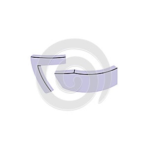 Arrow pointing turn to left or right side. Geometric shape, line showing change of direction. Cursor guides way twist