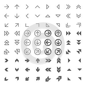 Arrow related web icons set grey on white