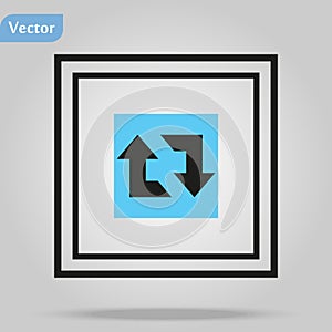 Arrow reload, rotate, refresh, repeat sign on rounded square glossy icon web internet button and color reflection on