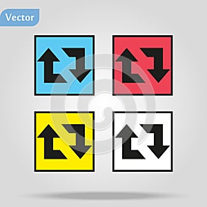 Arrow reload, rotate, refresh, repeat sign on rounded square glossy icon web internet button and color reflection on