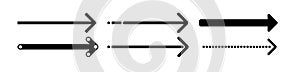 Arrow right black set icon in flat. Sign on white backdrop. Vector