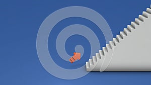 An arrow that rises sharply after being blocked by the ascending stairs and stagnating.