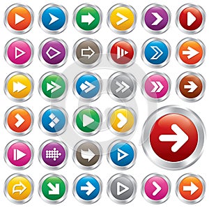 Arrow sign icon set. Internet metallic buttons.