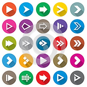 Arrow sign icon set. Simple circle shape buttons.