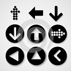 Arrow sign icon set. Simple circle shape on gray background.