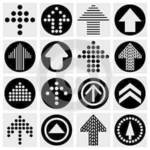 Arrow sign icon set. Simple circle shape internet