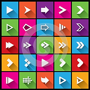 Arrow sign icon set. Simple square shape buttons