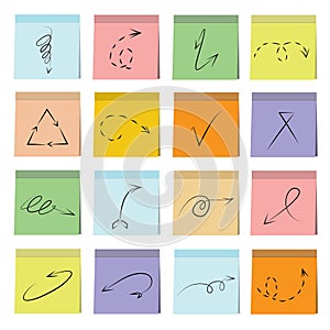 Arrow and sign icons sticky note paper