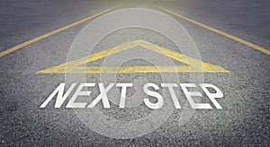 Arrow sign pointing to the forward road for next step