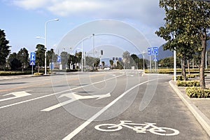 Arrow signs as road markings on a street