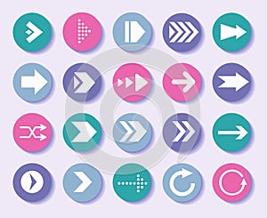 Arrow signs. Next up. Back or right icon for website UI. Cursor button. Left pointer. Previous spot. Webpage signpost