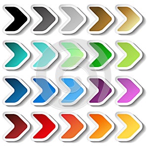 Arrow stickers. Black, grey, silver, dark, golden, cyan, turquoise, blue, green, purple, red, orange and yellow label with white