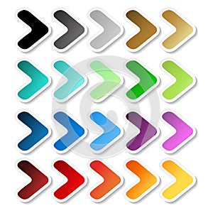 Arrow stickers. Black, grey, silver, dark, golden, cyan, turquoise, blue, green, purple, red, orange and yellow label with white
