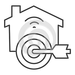 Arrow in target at building thin line icon, smart home concept, goal to automate and connect house sign on white