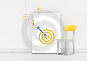 Arrow and target icon on blank board in room