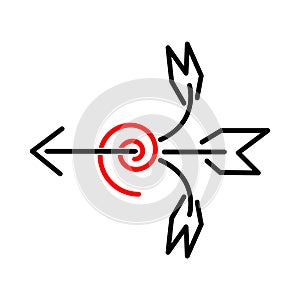 Arrow target icon, flat design. Symbol of achieved goal