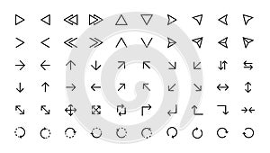 Arrow thin line icon set. Outline mix stroke navigation web symbols. Linear simple arrow random pointer marker signs