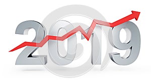 Arrow up for 2019 on a white background 3D illustration, 3D rendering