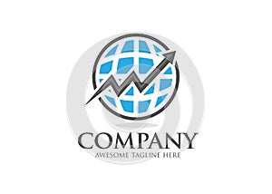 Arrow up and abstract globe for Business logo