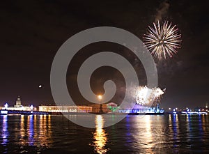 Arrow of Vasilevsky island with firework