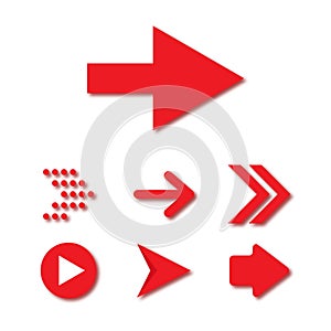 Arrow vector 3d button icon set red color on white background. Isolated interface line symbol for app